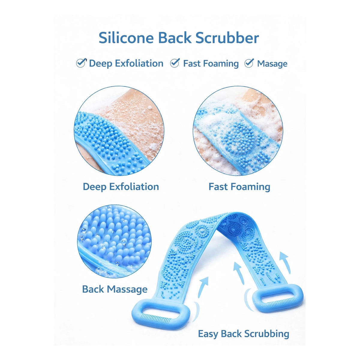 Silicone Back Scrubber Belt | 70cm BPA-Free Body Exfoliation Bath Towel