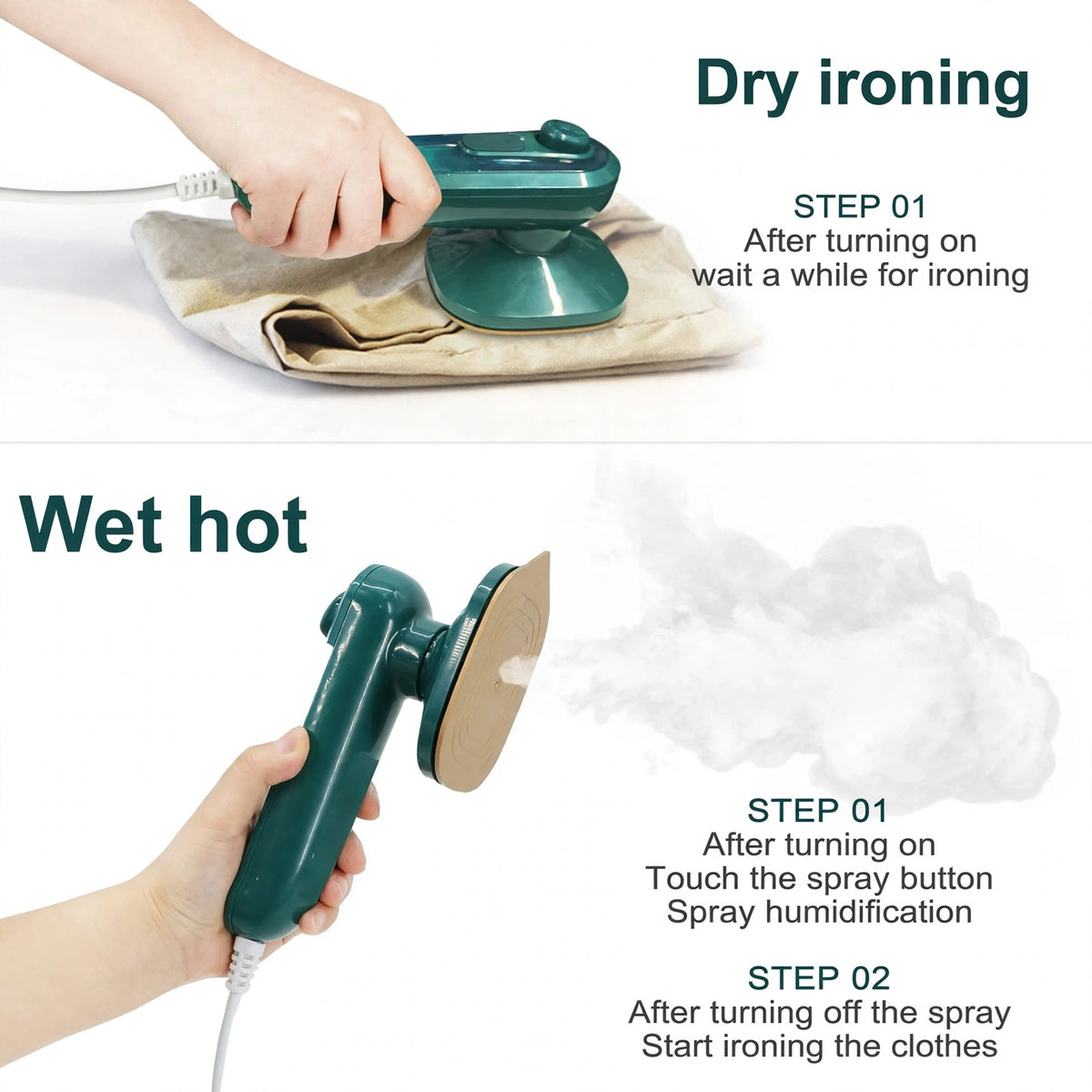Portable Mini Electric Steam Iron - Handheld Garment Steamer for Travel & Home
