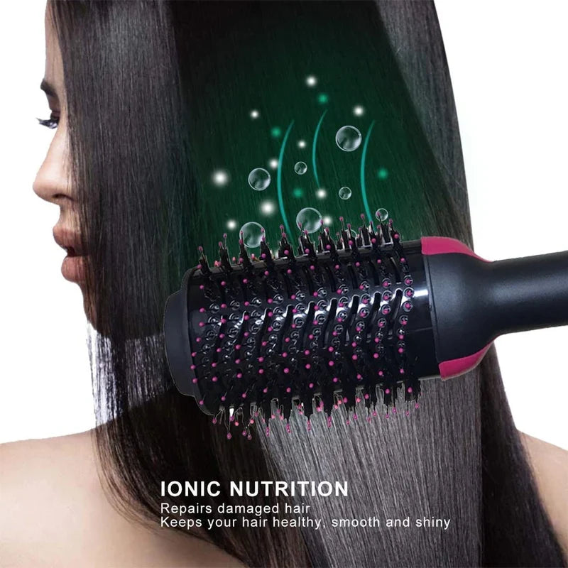 One Step Hot Air Brush Being Used on Long Straight Hair
