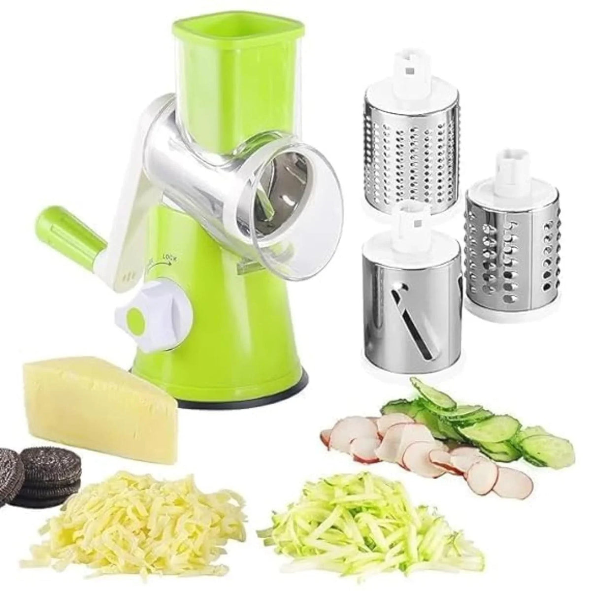 Multifunctional Vegetable Cutter and Slicer – Rotary Drum Slicer with Attachments by Daily Choice PK
